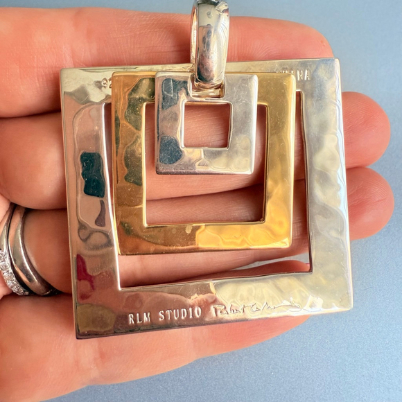 Modernist Robert Lee Morris RLM Nesting Cubes Enhancer Pendant Sterling & Brass - Picture 11 of 12